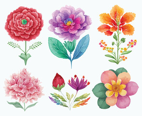 Fototapeta na wymiar collection of flowers Beautiful Watercolor set of Design Ornaments
