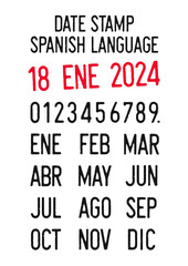 Vector illustration of editable dates stamps in Spanish language (days, months, years)