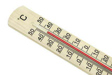 Thermometer aus Holz und Temperatur 40 Grad Celsius  Hintergrund transparent PNG cut out