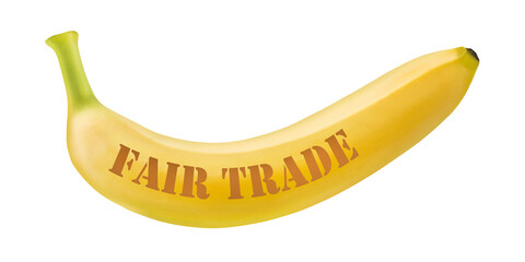 Banana and Fair Trade  isolated on transparent background PNG cut