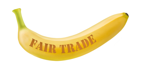 Banana and Fair Trade  isolated on transparent background PNG cut