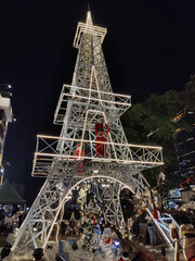 Picture of decoration of Christmas Eve at Gaurav Tower. Eiffel Tower miniature.