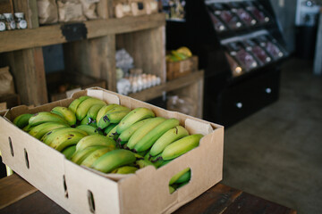 Horizontal shot of green bananas