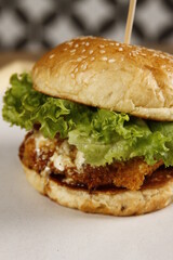 Japanese grilled chicken patty topped with sunny side up egg burger