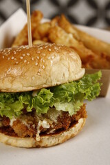 Japanese grilled chicken patty topped with sunny side up egg burger