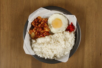 Japanese pork and kimchi with rice and egg