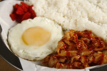 Japanese pork and kimchi with rice and egg