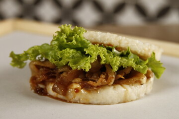Japanese beef yakiniku rice burger