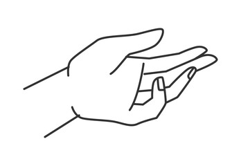 Asking hand abstract woman arm gesture, line icon. Vector gesturing arm, non verbal communication sign. Isolated female arm, body nonverbal language communication sign