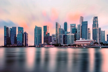 Fototapeta premium View of Marina Bay at sunset in Singapore City, Singapore