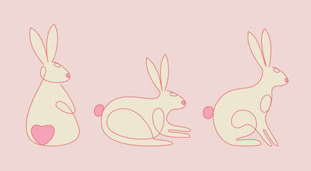 Cute bunnies set for Moon Festival, Chinese Lunar Year of the Rabbit, Easter decor