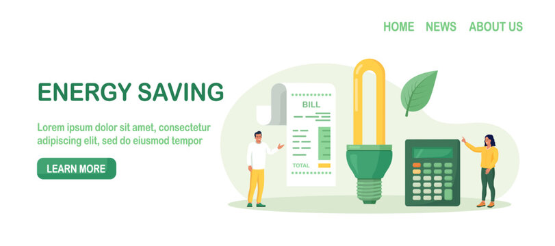 Utility Bills Payment. Electricity Consumption Expenses. People Reduce Energy Consumption At Home, Use Energy Saving Light Bulb. Power Save Concept. Household Energy And Resources, Meter Installation