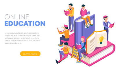 Modern flat design isometric concept of Online Education. Landing page template. Training courses, specialization, tutorials, lectures. Can use for web banner, infographics, and website. Illustration