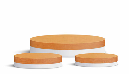 Wood round podium on transparent background for cosmetic product presentation. 3d geometric pedestal.
