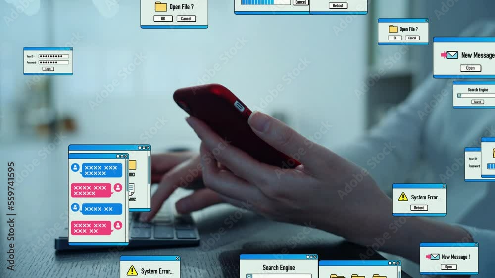 Poster PC and smartphone user and software interface concept. Digital transformation. Information communication technology.