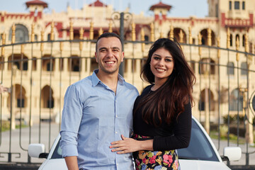 couple in love celebrating the engagement outdoor