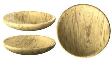 soft wooden plate 3D rendering isolated on transparent background for display product, png file.