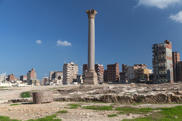 Cityscape with Pompeys Pillar, Alexandria, Egypt