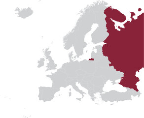 Maroon Map of Russia within gray map of European continent