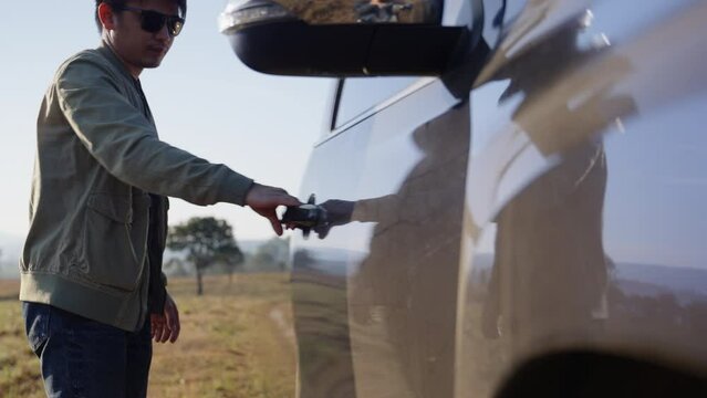 the driver driving the vehicle in the morning. the concept of automobile, foo road, extreme, insurance and transportation 