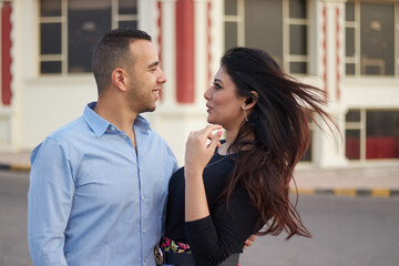 couple in love celebrating the engagement outdoor