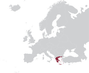 Maroon Map of Greece within gray map of European continent