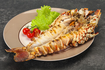 Grilled crayfish in the plate