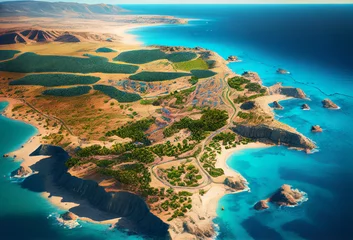Foto op Canvas The coastline of Cyprus. Stunning turquoise sea. Generative Ai Art. Picturesque landscape. Aerial view. © Sci-Fi Agent