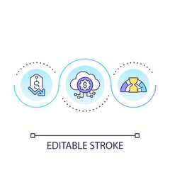 Reduce cloud service costs loop concept icon. Cutting out expense. Data storage. Digital optimization abstract idea thin line illustration. Isolated outline drawing. Editable stroke. Arial font used