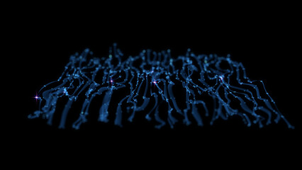 Blue Shiny Lines with Stars on Black Background. Bokeh Shiny Particles Dust Particles Background. 