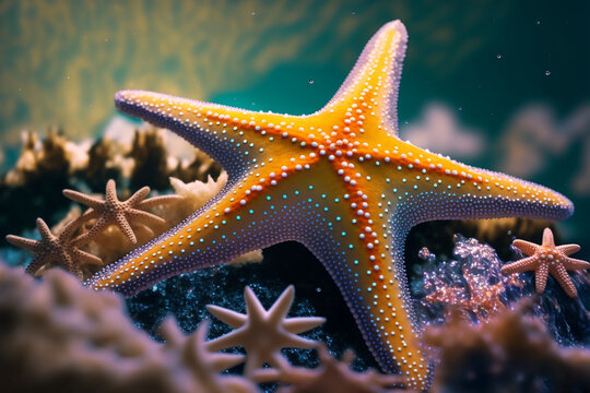 An extremely sharp and detailed portrait of starfish macro. Generative AI. Detailed starfish. The best picture of a starfish.