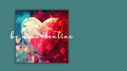 Valentine's day 3D hearts in polygonal style. In isolated background. Card, banner. red color. Generative AI