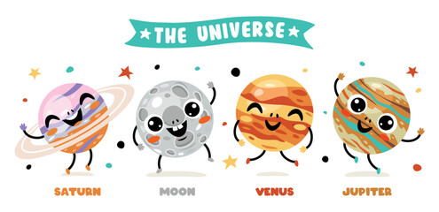 Hand Drawn Colorful Space Elements © yusufdemirci