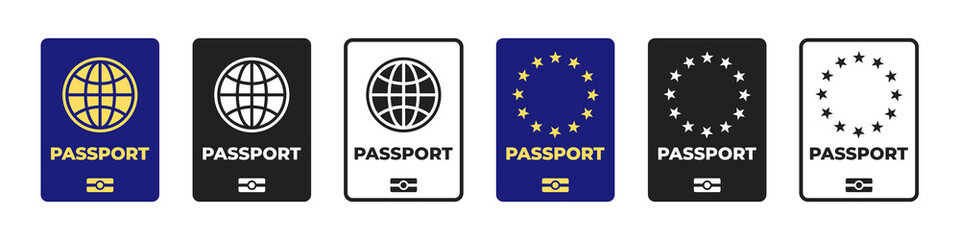 International biometric passport . EU passport. Vector illustration . ID document with biometric data , travel concept.Cover page of red and black passports . 10 eps