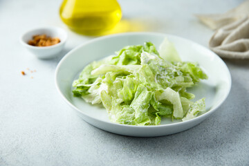 Healthy leaf salad with yogurt dressing