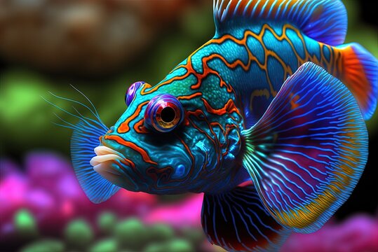 Gorgeous Mandarin Fish Magnificent Mandarin Fish Magnificent Mandarin Fish Up Close. Generative AI