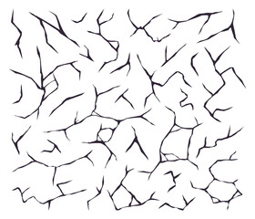 Fototapeta Cracks elements. Damaged surface, black crack silhouettes, hand drawn fissure cracked texture. Abstract cracked surface flat vector Illustration set obraz