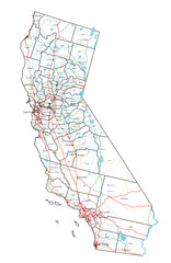 California road and highway map. Vector illustration. - 559747560