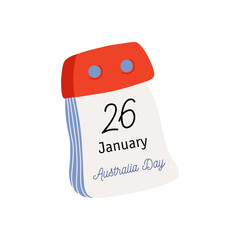 Tear-off calendar. Calendar page with Australia Day date. January 26. Flat style hand drawn vector icon.