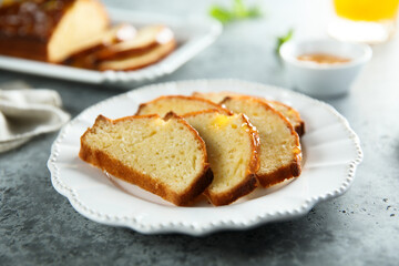 Homemade citrus loaf cake with orange marmalade