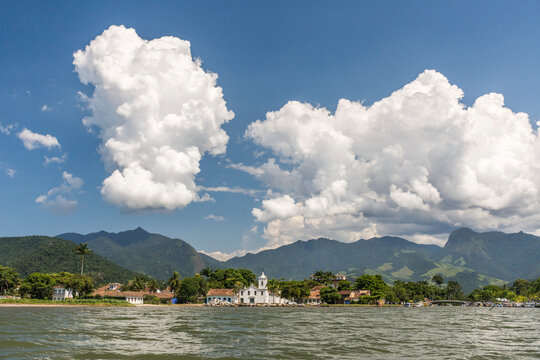 Church and mountains in Paraty, Costa Verde, Brazil