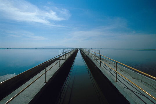 Wastewater from Mexico City, Mexico being treated in big solar ponds.