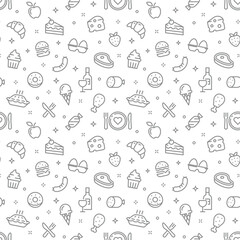 Food seamless pattern vector background. Cute products and groceries print.