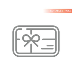 Gift card with ribbon line vector icon. Voucher or coupon with bow outlined symbol.