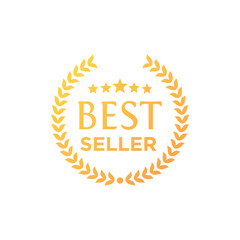Best seller label, Best Choice. Golden laurel wreath