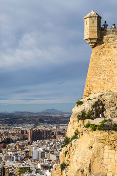 View of bell tower on Santa Barbara Castle high above city of&Acirc;&nbsp;Alicante