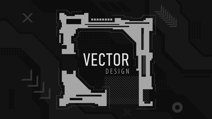 Black and white cyberpunk background. Technology design. Vector illustration