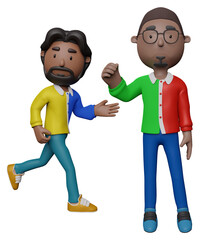 Cartoon character Dominican men wearing traditional clothes showing with hand isolated on white background. 3d render illustration.