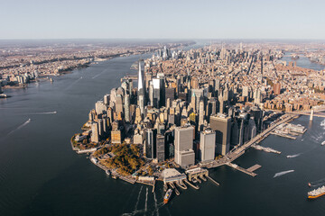 The New Yorker skyline, aerial view, on a sunny day