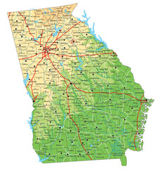 High detailed Georgia physical map with labeling. - 559750555